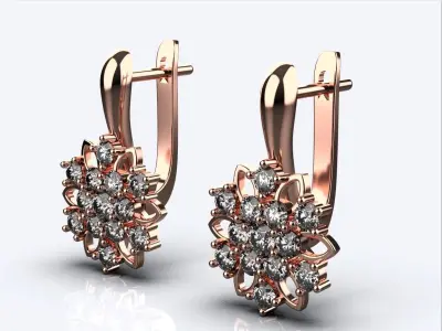 Earrings in gold with diamonds 3D print model