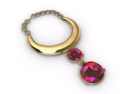 Gold Pendant with Red Gemstones Luxury Jewelry 3D Model 3D model