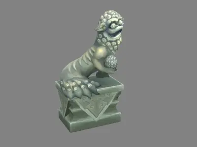 cartoon stone lion sculpture -  young lion Low-poly 3D model