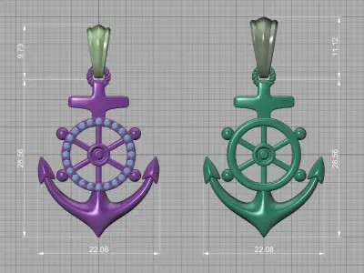 Anchor with Ships Wheel Pendant 31cm height printable pendant 3D print model