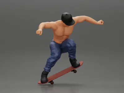 Man in cap jumping on skateboard 3D print model