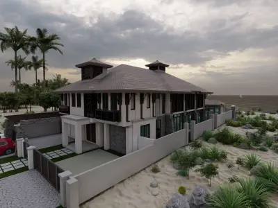 Beach Casa Scene-villa-modern house 3D model