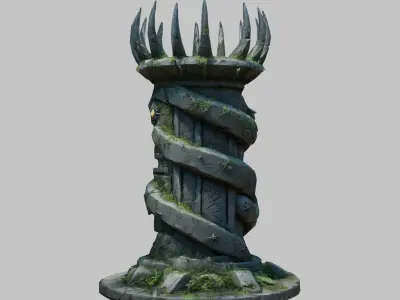 Dark Ancient Sci-Fi column Low-poly 3D model