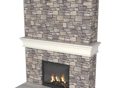 Classic stone Rustic Mantel Fireplace  3D model