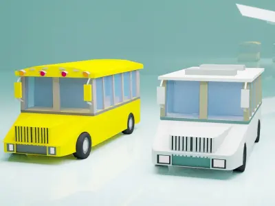 bus pack Low-poly 3D model