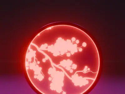 Low Poly Japanese Neon Sakura Lamp  Game Ready PBR Low-poly 3D model