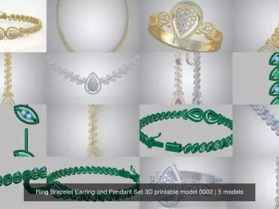 Ring Bracelet Earring and Pendant Set 3D printable model 0002 3D Model Pack