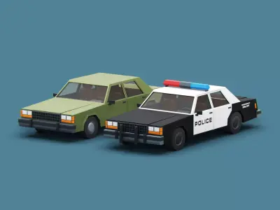 Stylized Cartoon City Police Car  Low-poly 3D model
