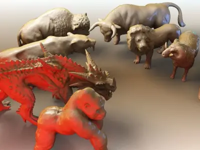 Beast Collection 1 group of animals in line 3D model
