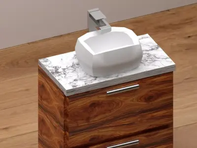 Modern Wooden Sink Cabinet with Marble Countertop Free 3D model