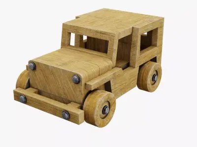 Old wooden toy jeep wagon model 3D model
