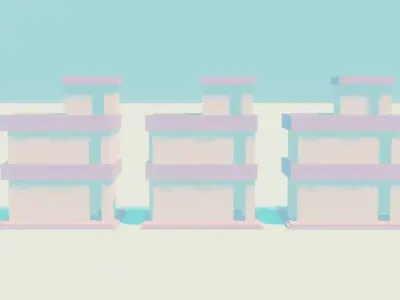 BUILDINGS three in middle of beach Low-poly 3D model