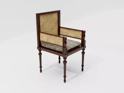 Antique Wooden Cane Chair Low-poly 3D model