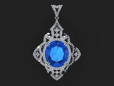 Pendants 1 sapphire pendant with diamonds 3D print model