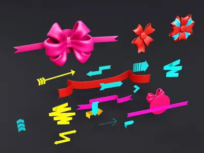 Decorative ribbon bands 3d model set Low-poly 3D model