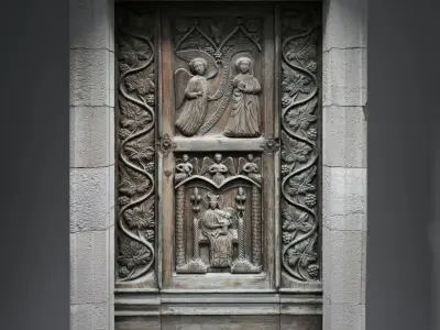 Ancient Italian medieval church door Low-poly 3D model