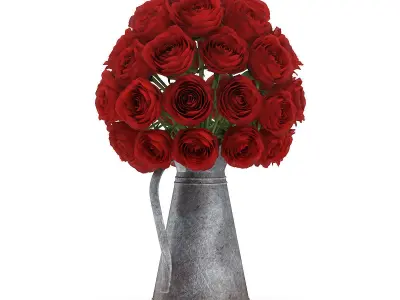Red Roses in Metal Kettle 3D model
