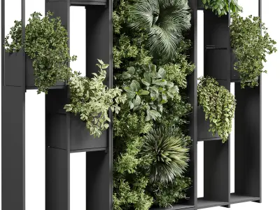 plants set partition in metal  Vertical graden wall decor box Low-poly 3D model