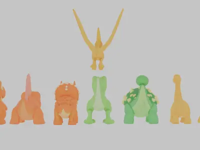 Cute Cartoon Dinosaur Pack Low-poly 3D model