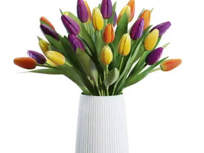Flower Set 28 - Multicolor Tulips Bouquet 3D model