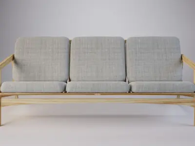 L Wooden Scandinavian sofa 3D model