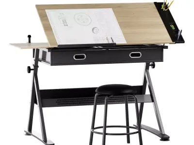 Reclining drawing table with gift chair Low-poly 3D model
