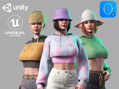 Streetwear Girl 2 - Casual Wear Girls Pack 1 Game-Ready Low-poly 3D model