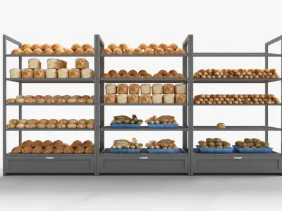 Supermarket Bread Shelve Low-poly 3D model