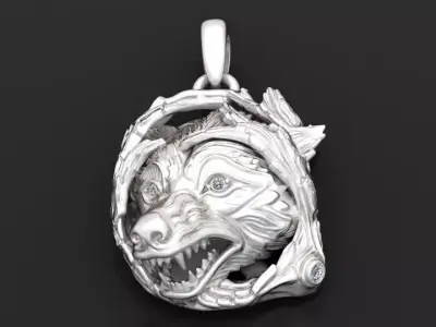 Gold wolf pendant 3D printable model  3D print model