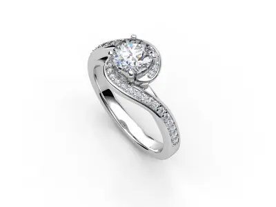 aj-020 round brilliant diamond engagement ring in gold 3D print model
