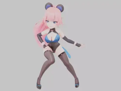 Stylized Anime Warrior Girl Low-poly 3D model