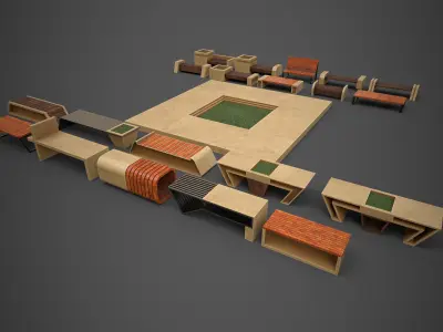 City Bench Low-poly 3D model