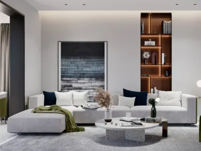 03 - Modern Livingroom Interior scene - C4D and Corona Render  3D model