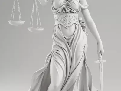 Lady Justice Statue Blindfolded Goddess with Scales Sword Low-poly 3D model