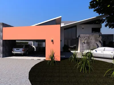 Vivienda modern house with car parked 3D model