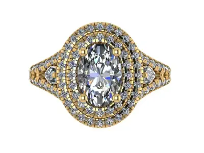 Double Halo Oval Ring with Marquise stone between shanks 3D print model
