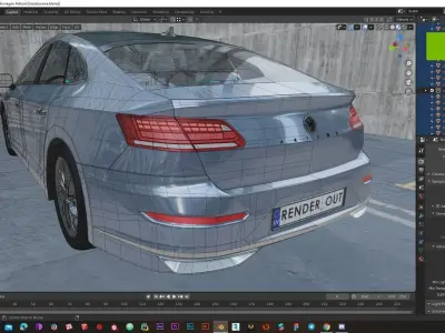 Modern exterior with VW Arteon R-line 2017 Low-poly 3D model