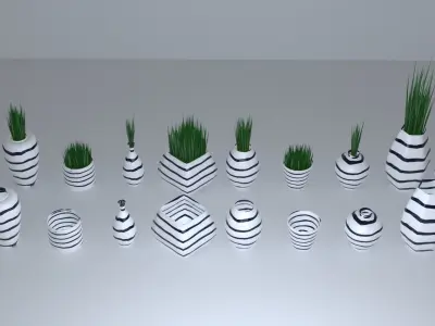 Stripped Ceramic Pots Collection Low-poly 3D model