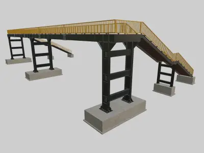 Steel Pedestrian Bridge - Three Columns - Straight Type-3 3D model