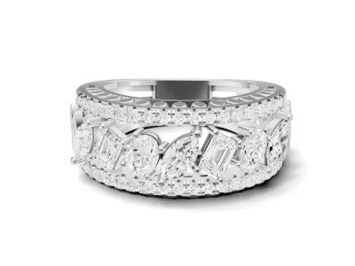 Stackable Marquise Emerald Oval and Pave Diamond Engagement Band 3D print model