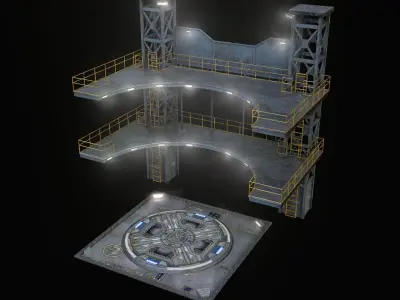 Landing Pad with Platform Low-poly 3D model