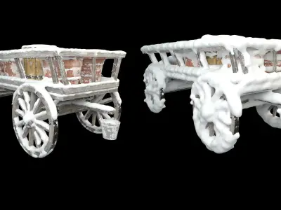 Wooden cart covered with snow 02 3D model