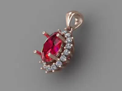 Ruby Rose Gold Diamond Pendant 3D Print Model 3D print model get