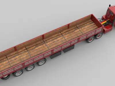 1975 Semi Truck Double Axle And Trailer 3D model