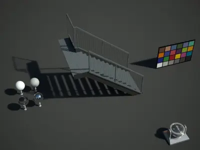 Steps railing on side of building Low-poly 3D model