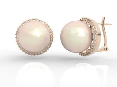 1mm Pearl Diamond Halo Earrings 3D print model