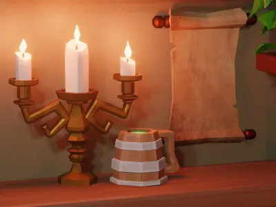 FREE-LOW POLY-COLORIZED-3 Models-Rustic Tavern Asset Pack Free low-poly 3D model