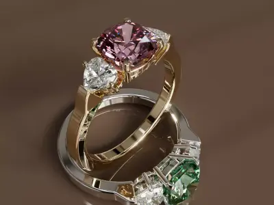 High Jewelry Diamond Ring with Heart Diamonds 3D print model