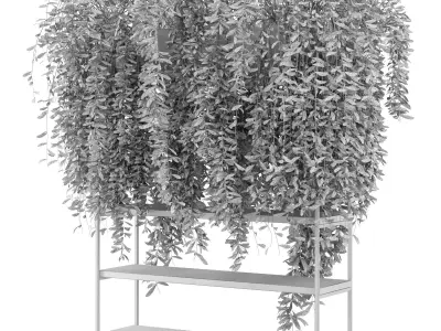 Indoor Plants in rusty Concrete Pot on Metal Shelf - Set 23  3D model