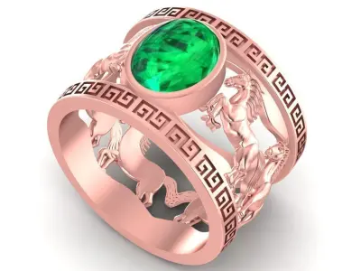 Luxury Horse Symbol Oval Gemstone Ring for Men  2947 3D print model